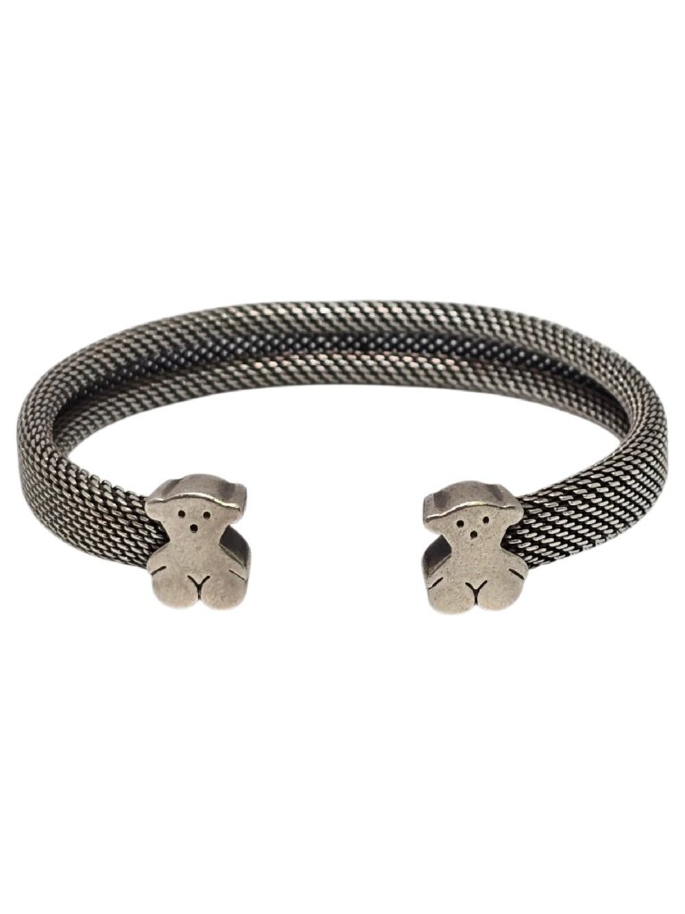 Tous Sterling Silver Bear Motif Mesh Cuff Bracelet #25647